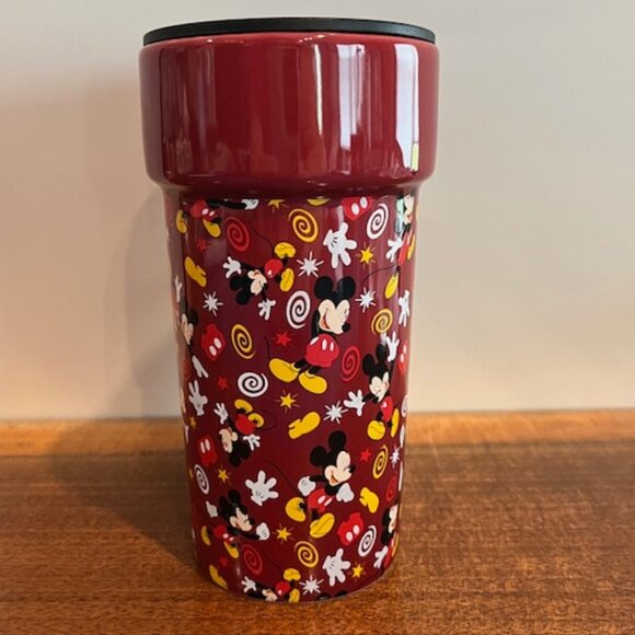 The Disney Store 12oz Mickey Mouse All Over Maroon Travel Mug Cup with Lid - Picture 5 of 8